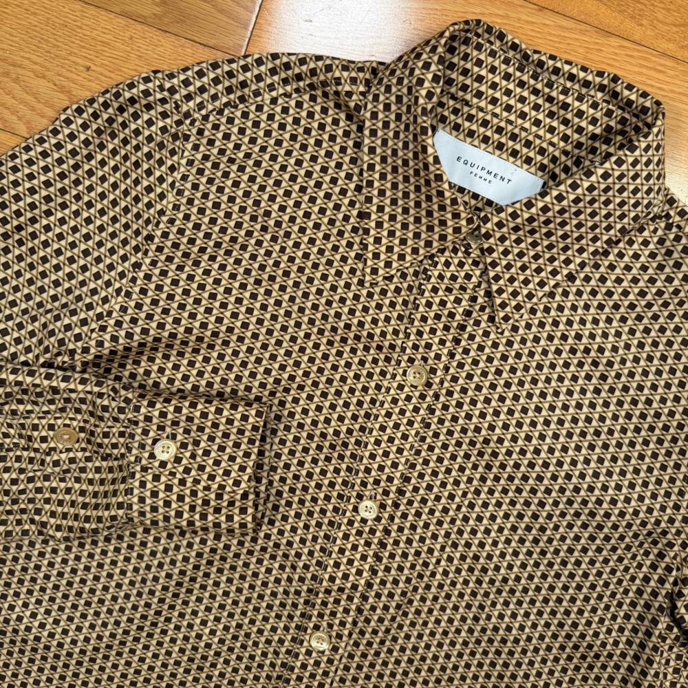 EQUIPMENT Femme Brown‎ Geometric 70s Print Button Up Long Sleeve Shirt XS